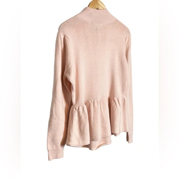 Eloquii Elements | Peplum Sweater Puff Sleeves Mock Neck Pink - Picture 6 of 10